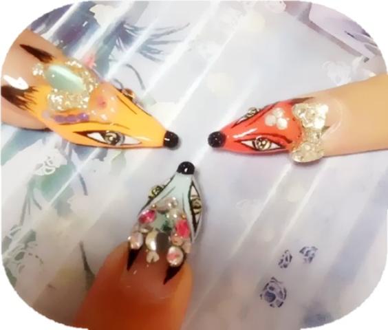 美甲狐狸头鉴赏及制作过程